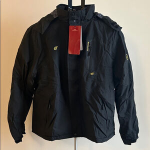 Men's Black Waterproof Ski Jacket with Yellow Accents